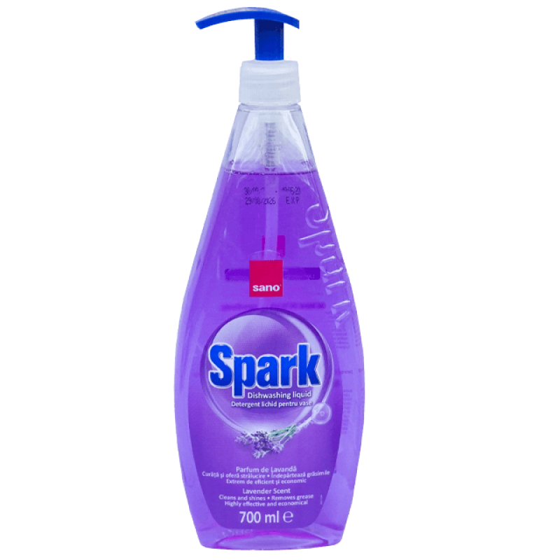 Detergent lichid de vase Sano Spark lavandă, 700 ml, cu pompiță
